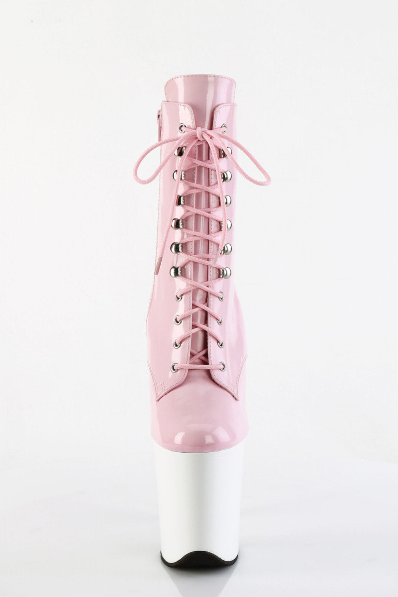Pleaser USA Flamingo-1020 8inch Pleaser Boots - Patent Baby Pink/White-Pleaser USA-Pole Junkie
